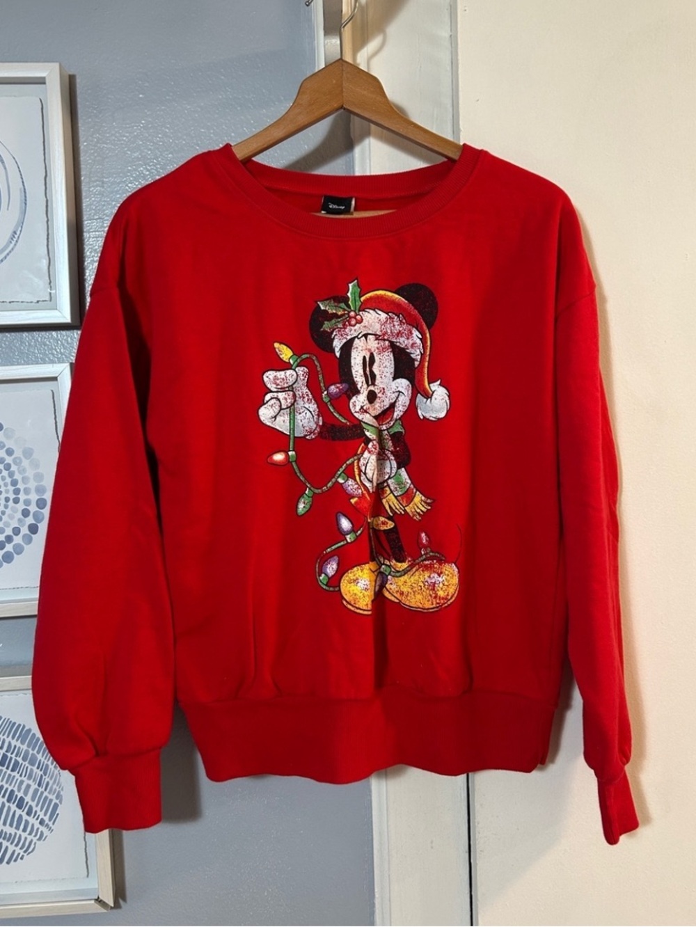 Red Ugly Christmas Sweater Disney Mickey Mouse Pullover Sweatshirt Size L
